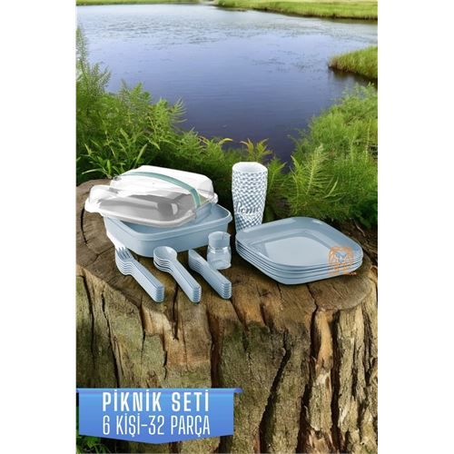 Modacar Piknik Seti 6 Kişilik 32 Parça MAVİ