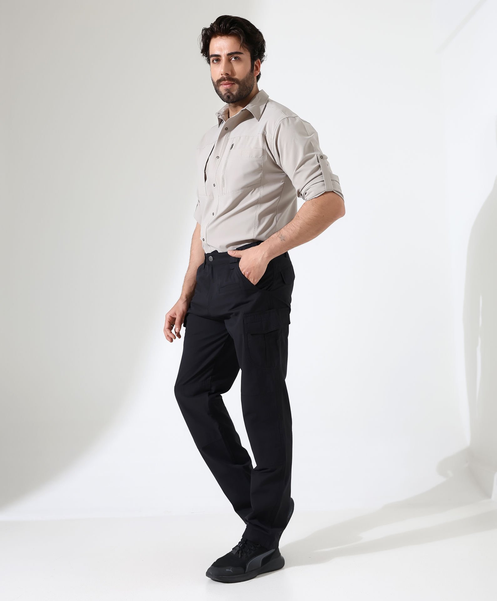 Erkek Outdoor Taktik Pantolon Hareketli Bel Siyah