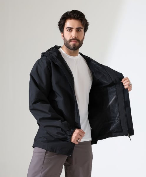 Erkek Outdoor Teknik Ceket Yağmurluk Siyah