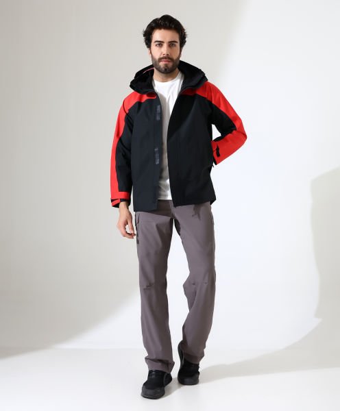 Erkek Outdoor Teknik Ceket Yağmurluk Siyah Kırmızı