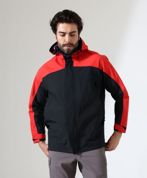 Erkek Outdoor Teknik Ceket Yağmurluk Siyah Kırmızı
