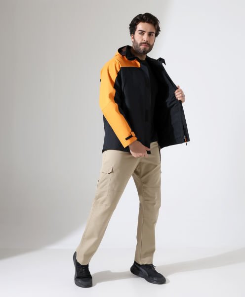 Erkek Outdoor Teknik Ceket Yağmurluk Siyah Turuncu