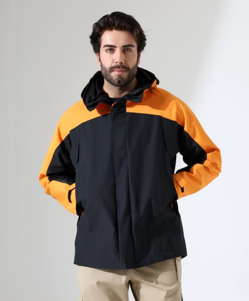 Erkek Outdoor Teknik Ceket Yağmurluk Siyah Turuncu