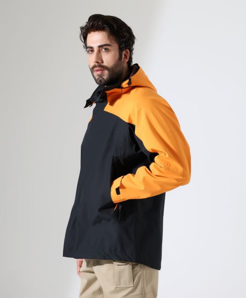 Erkek Outdoor Teknik Ceket Yağmurluk Siyah Turuncu