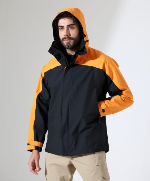 Erkek Outdoor Teknik Ceket Yağmurluk Siyah Turuncu