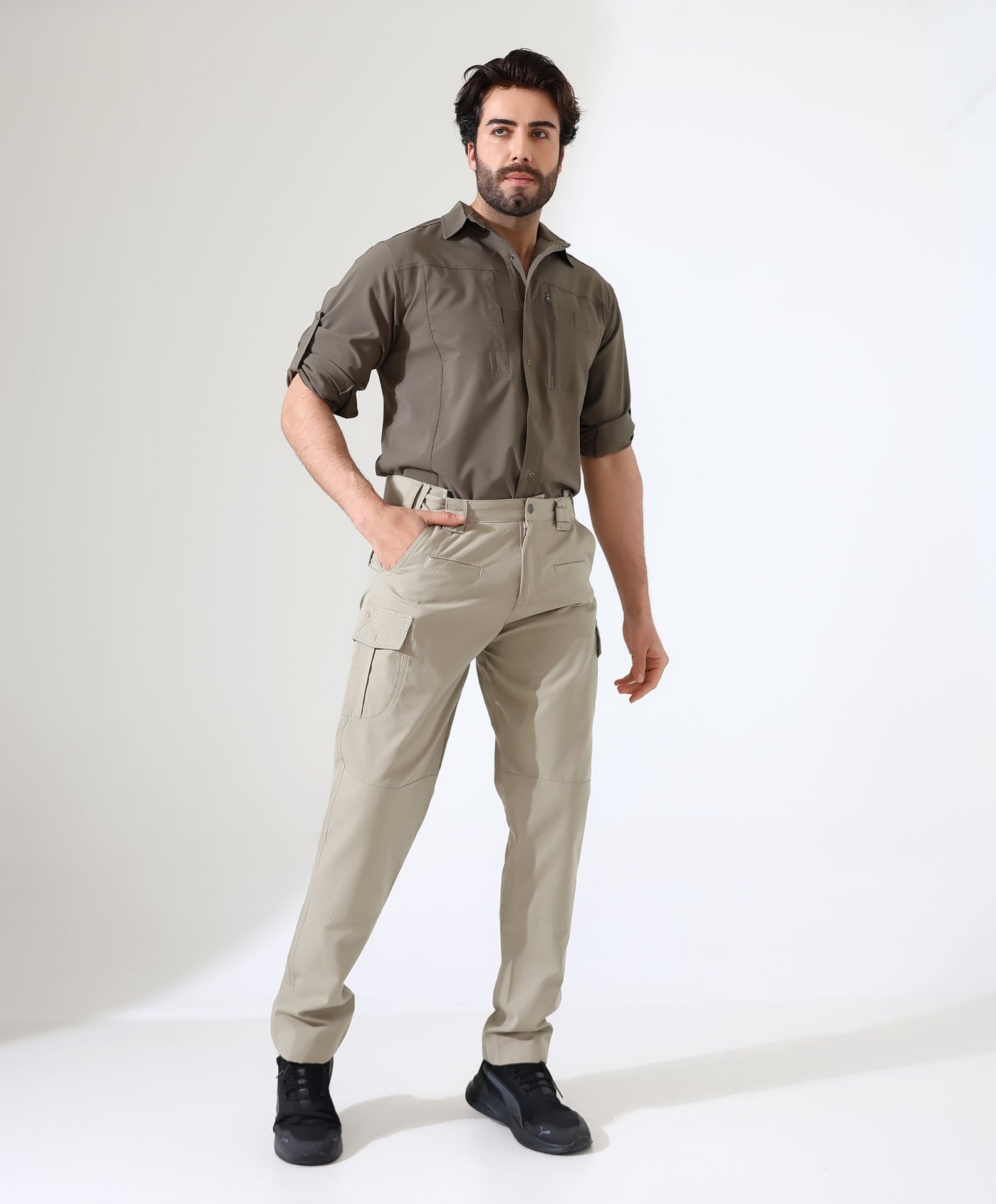 Erkek Outdoor Taktik Pantolon Hareketli Bel Bej