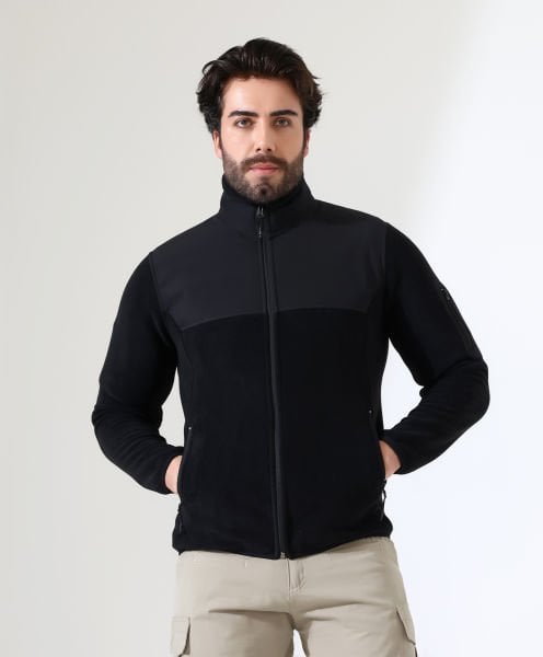 Erkek Outdoor Fermuarlı Polar Siyah