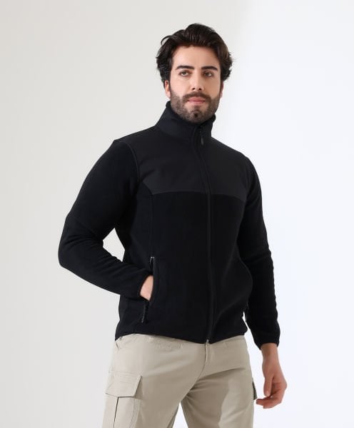Erkek Outdoor Fermuarlı Polar Siyah