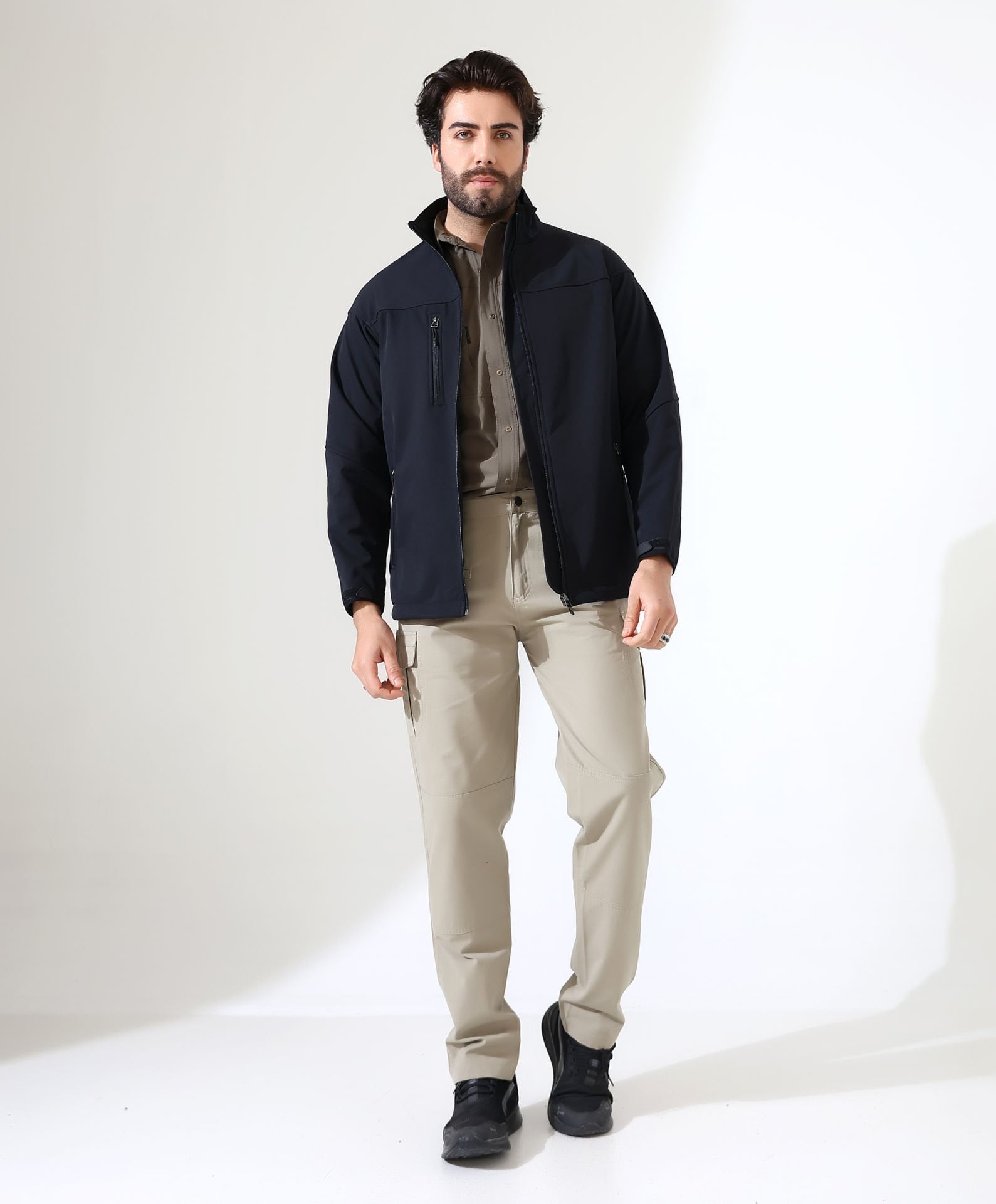 Erkek Outdoor Softshell Mont Ceket Siyah - Su İtici Rüzgar Geçirmez Hibrit Model