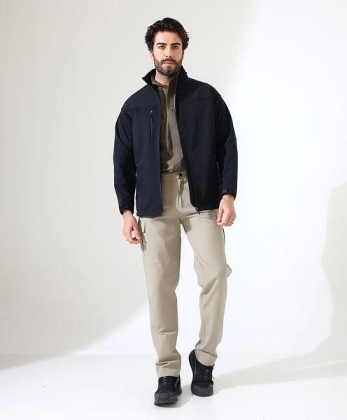 Erkek Outdoor Softshell Mont Ceket Siyah - Su İtici Rüzgar Geçirmez Hibrit Model