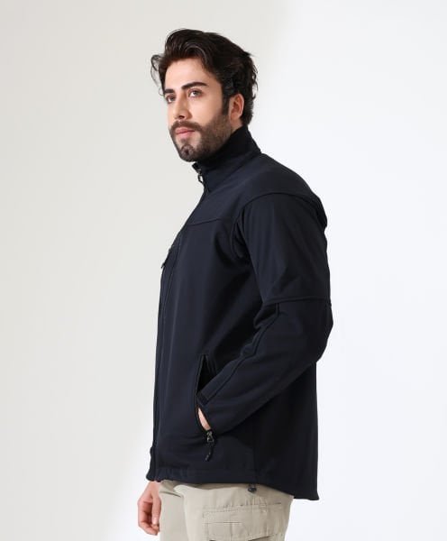 Erkek Outdoor Softshell Mont Ceket Siyah - Su İtici Rüzgar Geçirmez Hibrit Model