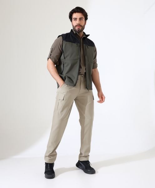 Erkek Outdoor Taktik Kumaş Yelek Haki-Siyah