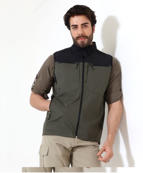 Erkek Outdoor Taktik Kumaş Yelek Haki-Siyah