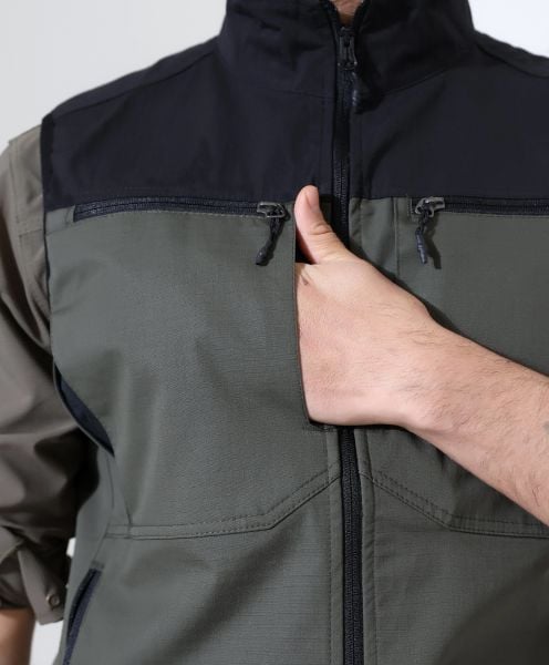 Erkek Outdoor Taktik Kumaş Yelek Haki-Siyah