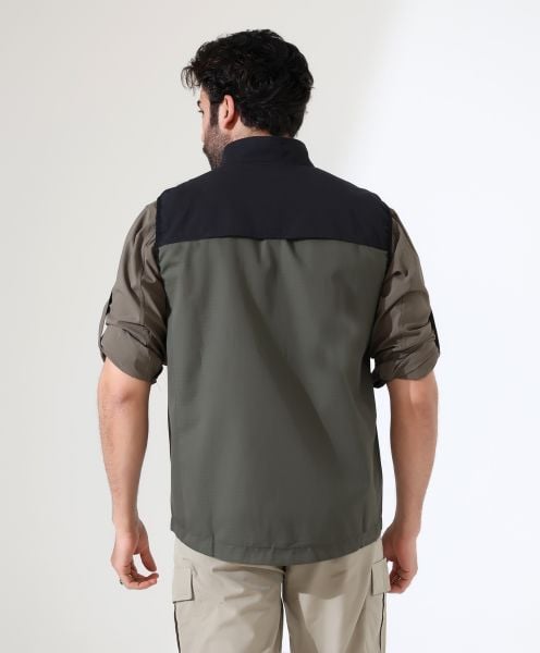 Erkek Outdoor Taktik Kumaş Yelek Haki-Siyah