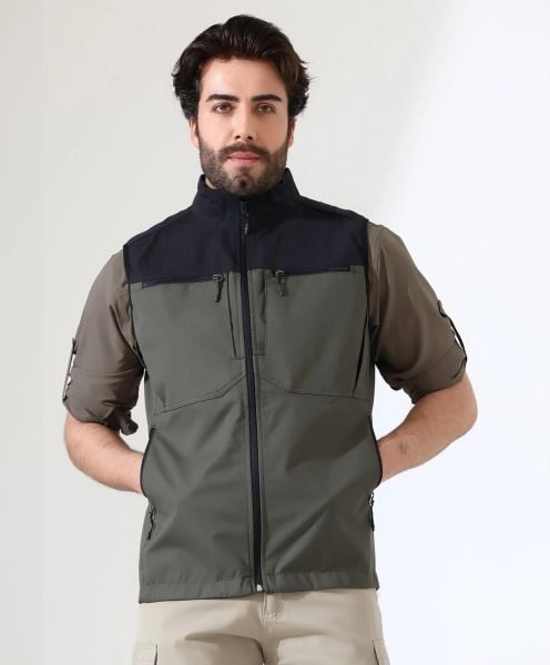 Erkek Outdoor Taktik Kumaş Yelek Haki-Siyah