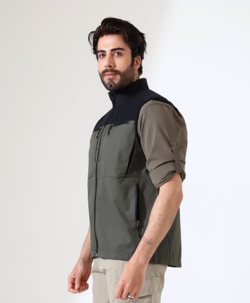 Erkek Outdoor Taktik Kumaş Yelek Haki-Siyah
