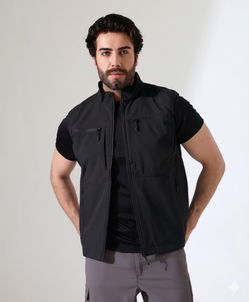 Erkek Outdoor Taktik Shoftshell Yelek Siyah