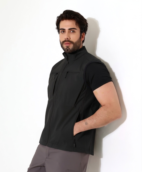 Erkek Outdoor Taktik Shoftshell Yelek Siyah