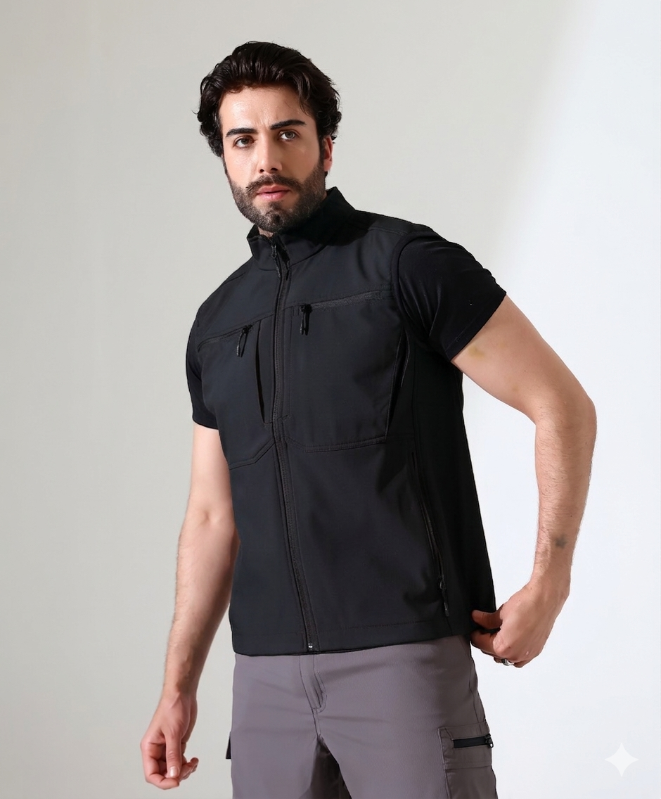 Erkek Outdoor Taktik Shoftshell Yelek Siyah