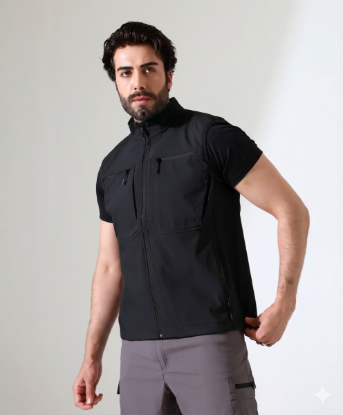 Erkek Outdoor Taktik Shoftshell Yelek Siyah