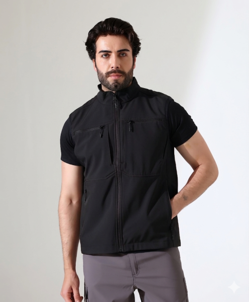 Erkek Outdoor Taktik Shoftshell Yelek Siyah