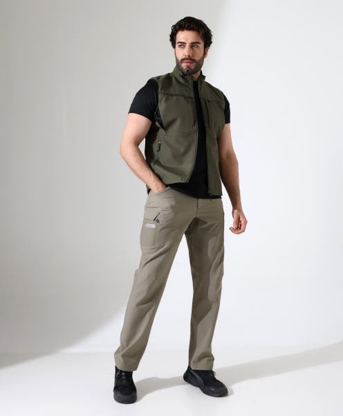 Erkek Outdoor Taktik Shoftshell Yelek Haki