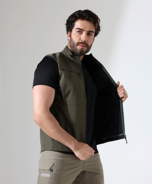 Erkek Outdoor Taktik Shoftshell Yelek Haki