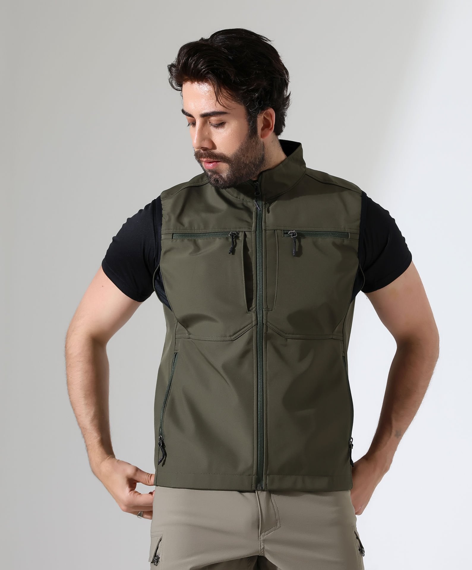 Erkek Outdoor Taktik Shoftshell Yelek Haki