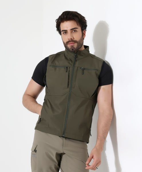 Erkek Outdoor Taktik Shoftshell Yelek Haki