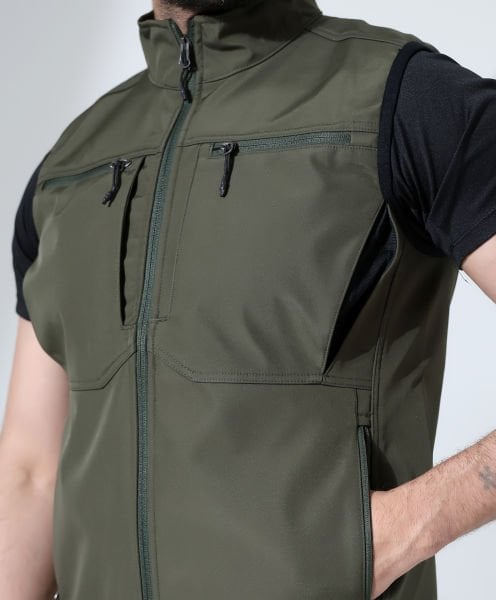 Erkek Outdoor Taktik Shoftshell Yelek Haki