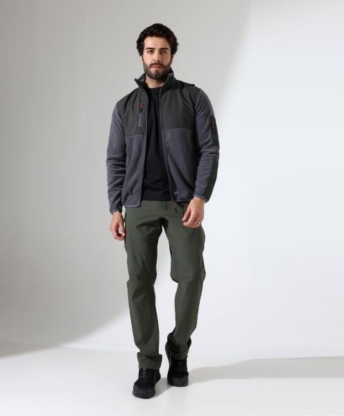 Erkek Outdoor Fermuarlı Polar Gri-Antrasit