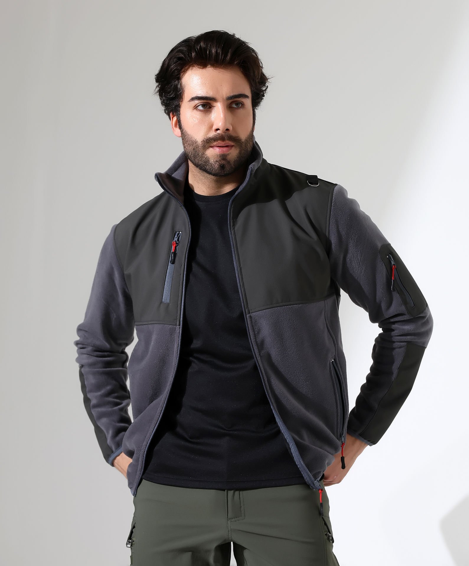 Erkek Outdoor Fermuarlı Polar Gri-Antrasit