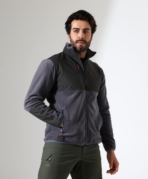 Erkek Outdoor Fermuarlı Polar Gri-Antrasit