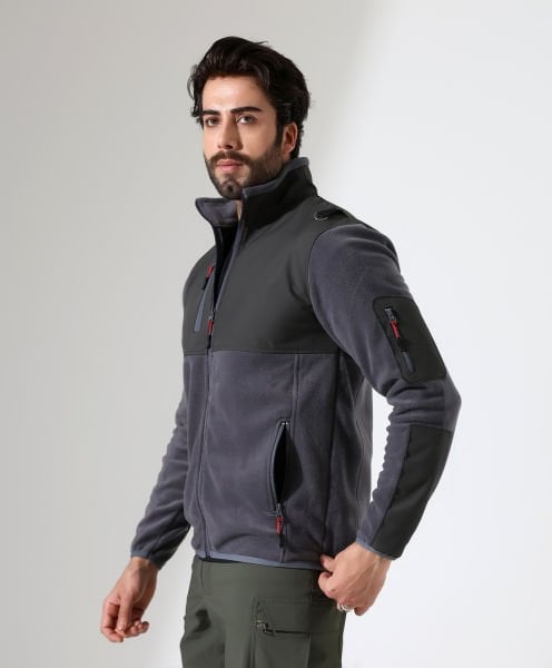 Erkek Outdoor Fermuarlı Polar Gri-Antrasit