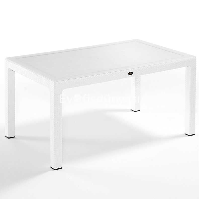 90x150 Camlı PP Rattan Görünümlü Masa Beyaz
