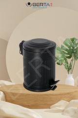 Vintage Siyah Çöp Kovası Amortisörlü Kapak Çizgili Lüks Model 5lt