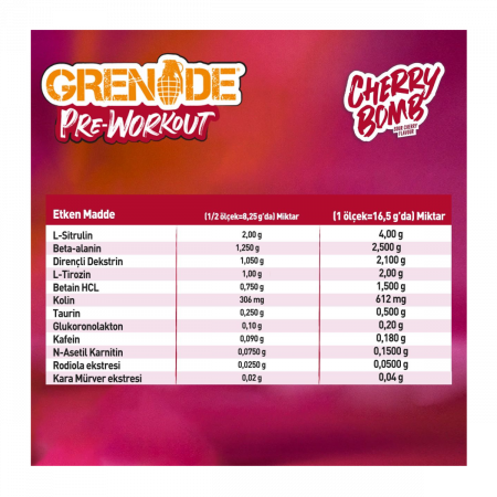 GRENADE PRE WORKOUT 330 GR KİRAZ AROMALI