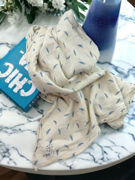 OUTLET Kalila %100 Pamuk Desenli Şal Mavi
