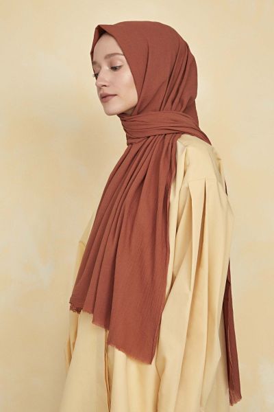 OUTLET Organik Boyalı %100 Pamuk Şal Tarçın