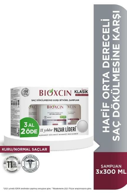 BIOXCIN KLASİK KURU NORMAL SAÇLAR SAÇ DÖKÜLMESİNE KARŞI BİTKİSEL ŞAMPUAN 3 AL 2 ÖDE