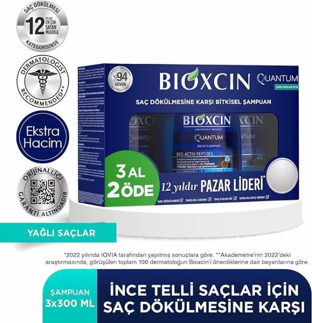 BIOXCIN QUANTUM YAĞLI SAÇLAR  SAÇ DÖKÜLMESİNE KARŞI BİTKİSEL ŞAMPUAN 3 AL 2 ÖDE