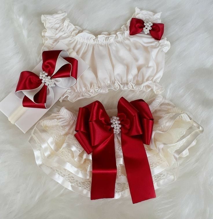 MYD009- Cream Red Shirts Blouse Abd HairBand