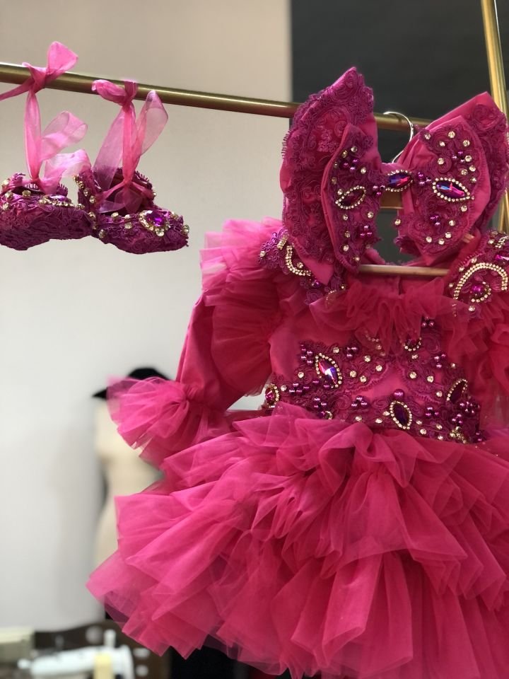 Hot Pink Stone Dress And Hair Bow