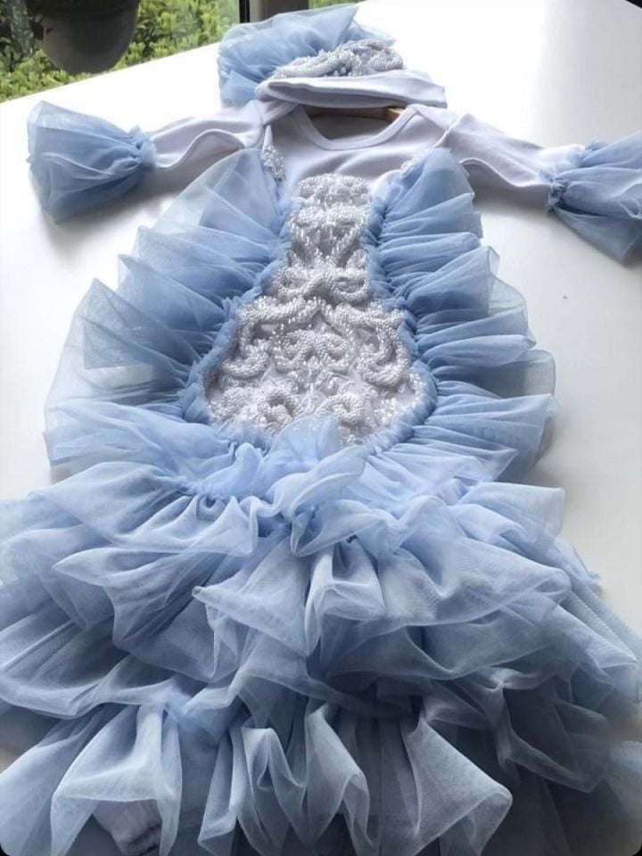 Zinnia Baby Gown And Bonnet