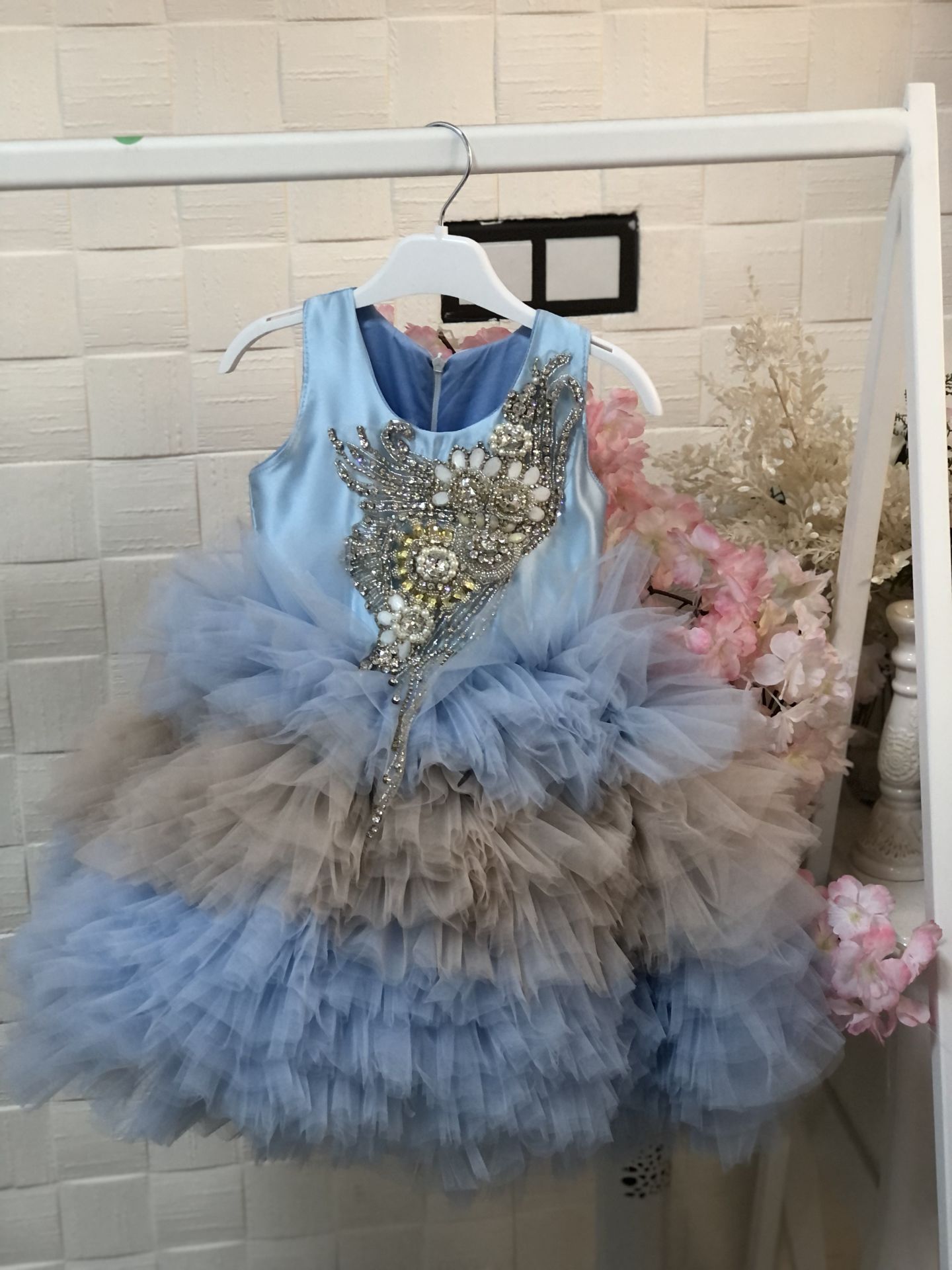 Blue Puffy Rhinestone Dress