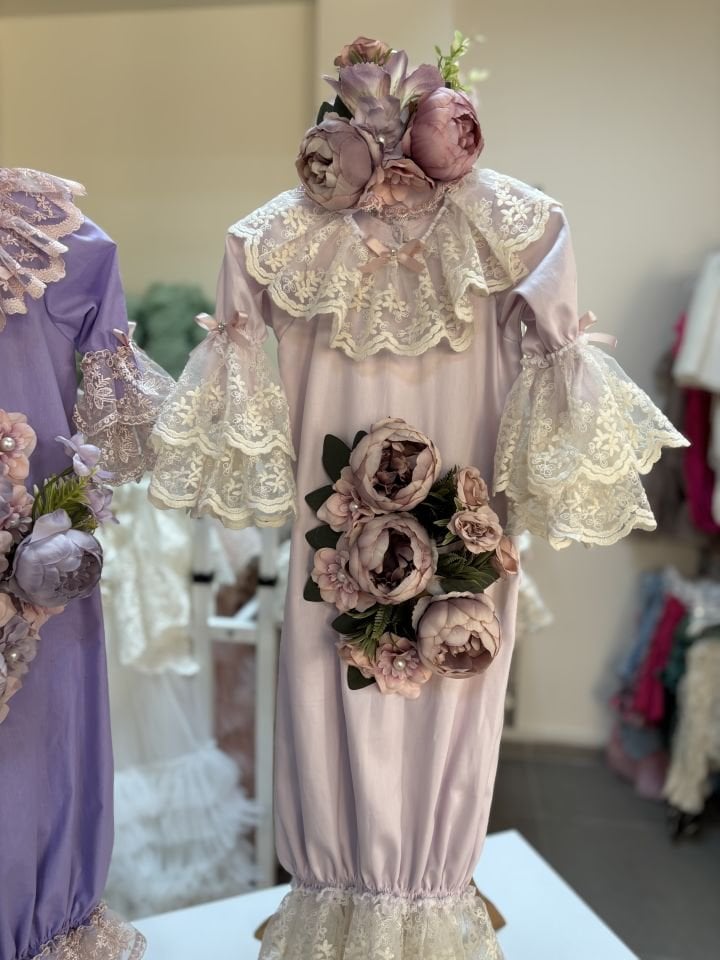 Lila Baby Flowers Gown And HairBand