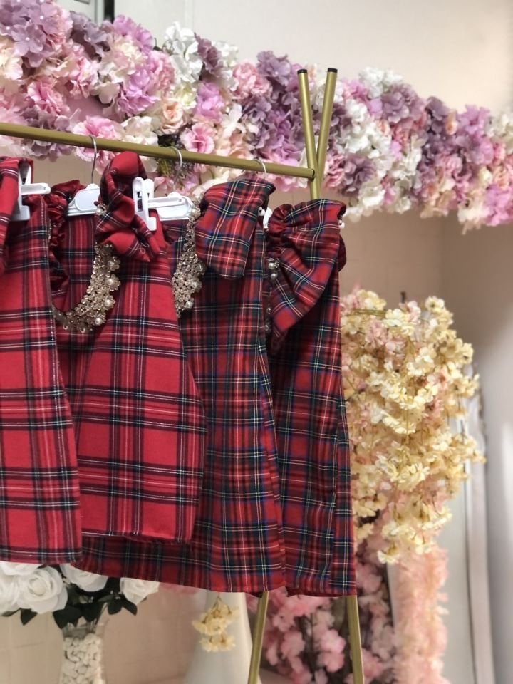 Red Plaid Dress And Hair Bow