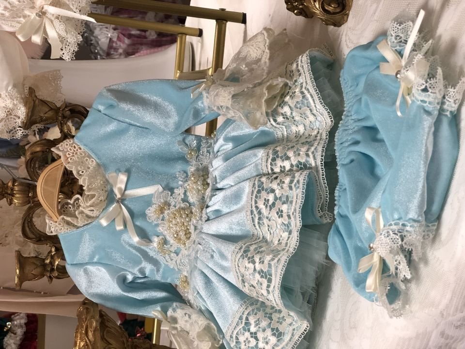 Blue Velvet Dress Shorts And Bonnet