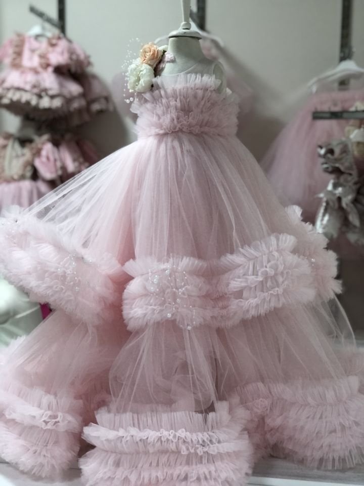 Light Pink Long Flowers Girl Dress